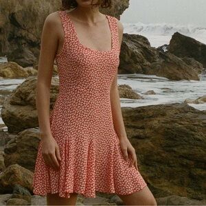 NWT Doen Porto Dress in Orange Hillside Bloom, Size XS, Scoop Neck, Mini, Floral